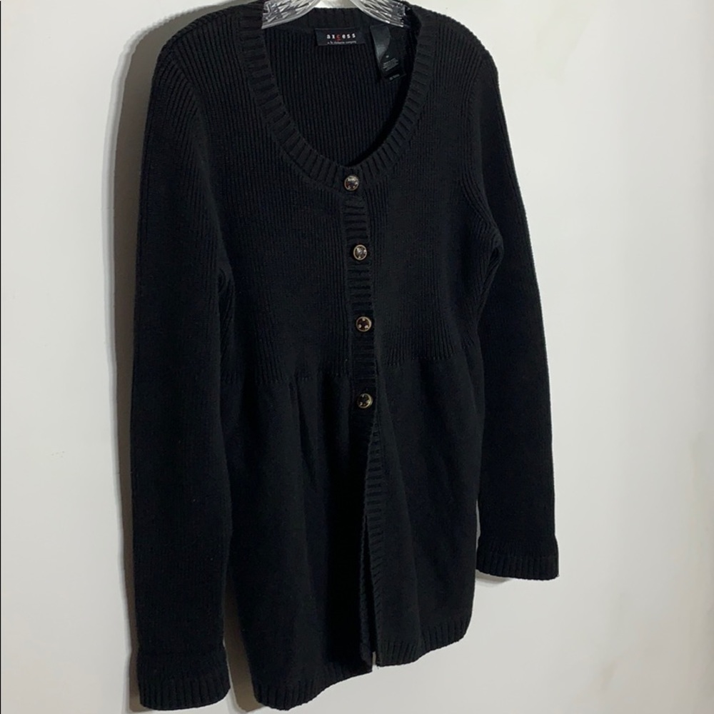 LAxcess Liz Claiborne Black Knit cardigan hand painted flower button down top - Picture 6 of 8